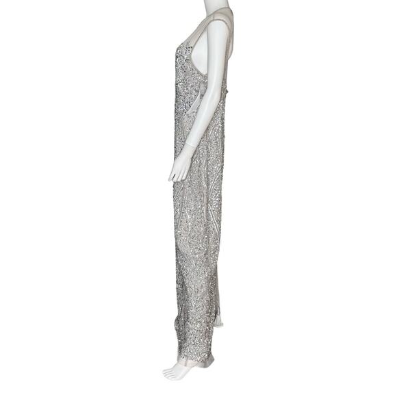 Aidan Mattox Women’s Silver Embellished Open Back Evening Dress Gown Sz 14 - Picture 5 of 10